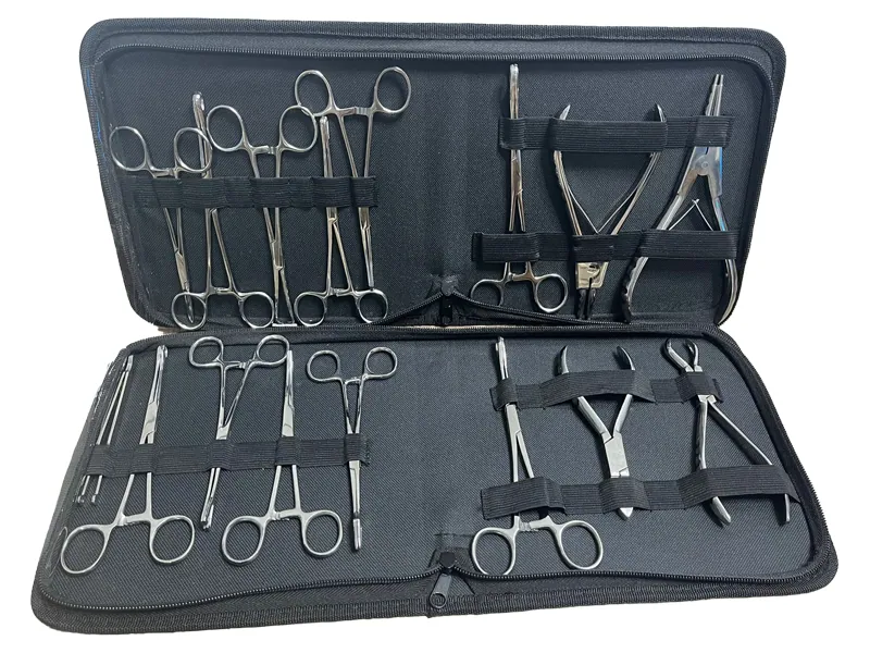 Kit 16 foarfeci + pensete pentru piercing