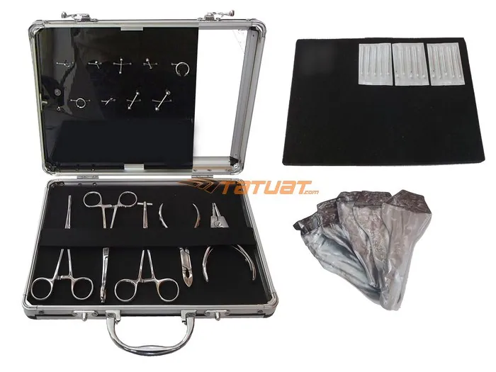 Kit Piercing cu 5 foarfeci clesti si accesorii