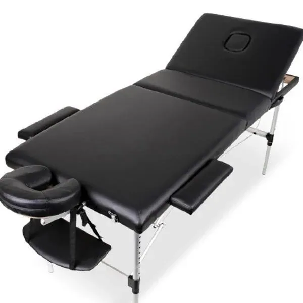 Pat profesional pliabil ajustabil de aluminiu pentru salon de tatuat negru 3 sectiuni