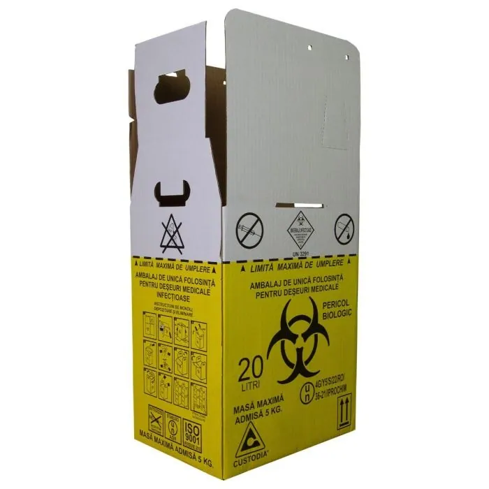 Cutie 20L cu sac Biohazard pt deseuri biologice