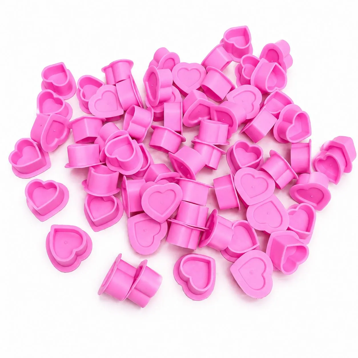 Set 50 capacele silicon 12mm inima roz