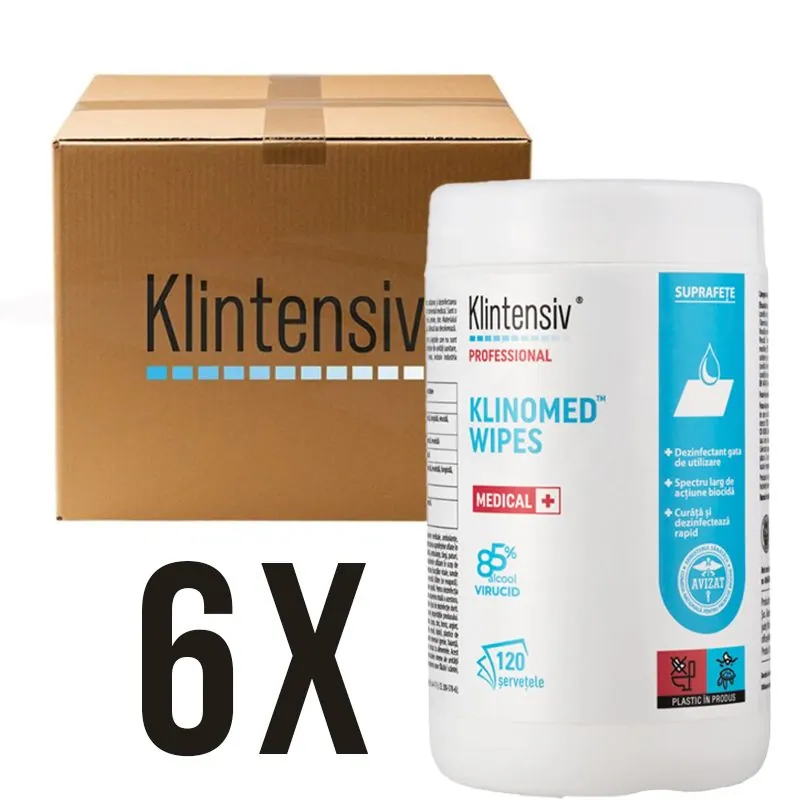 Klinomed wipes - servetele suprafete 85% alcool 120buc/tub - BAX 6 BUC