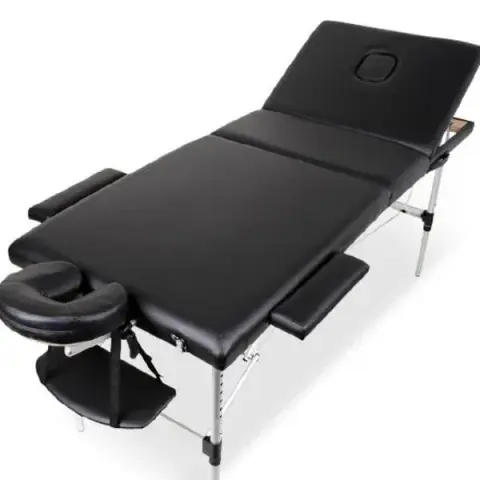 Pat profesional pliabil ajustabil de aluminiu pentru salon de tatuat negru 3 sectiuni