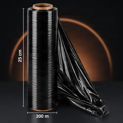 Folie Stretch Neagră 25 cm × 300 m