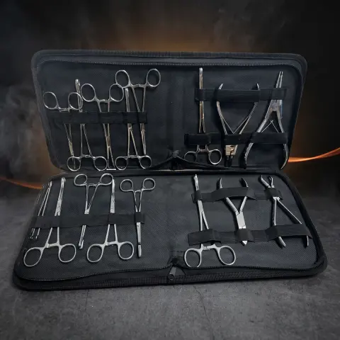 Kit 16 foarfeci + pensete pentru piercing