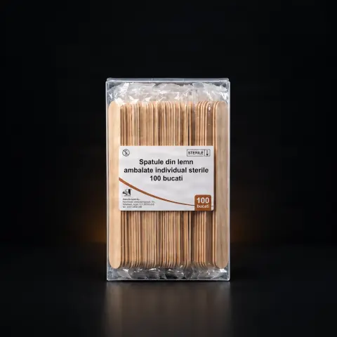 Spatule din lemn ambalate individual sterile 100 bucati