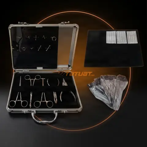 Kit Piercing cu 5 foarfeci clesti si accesorii
