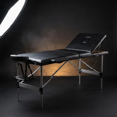 Pat profesional pliabil ajustabil de aluminiu pentru salon de tatuat negru 3 sectiuni