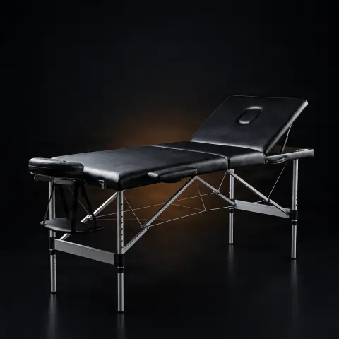 Pat profesional pliabil ajustabil de aluminiu pentru salon de tatuat negru 3 sectiuni