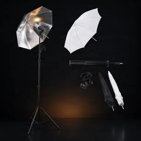 Set proiector cu umbrela neagra si umbrela alba