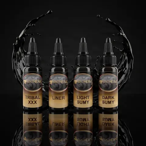 Set 4 tusuri Panthera Reach TRIBAL BLACK + LINER + LIGHT SUMI + DARK SUMI 30ml