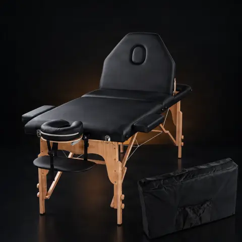 Pat professional pliabil ajustabil de lemn negru 3 sectiuni
