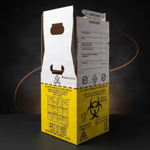 Cutie 10L cu sac Biohazard pt deseuri biologice