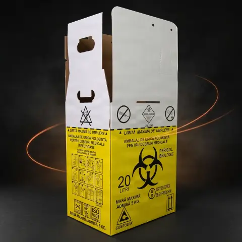 Cutie 20L cu sac Biohazard pt deseuri biologice