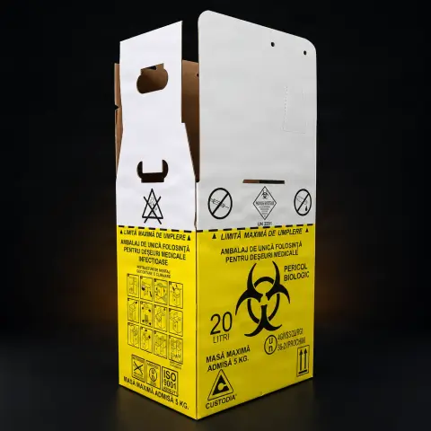 Cutie 20L cu sac Biohazard pt deseuri biologice