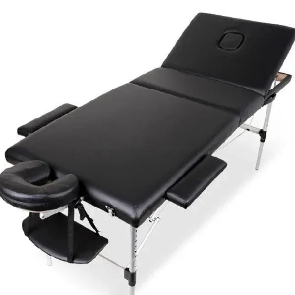 Pat profesional pliabil ajustabil de aluminiu pentru salon de tatuat negru 3 sectiuni