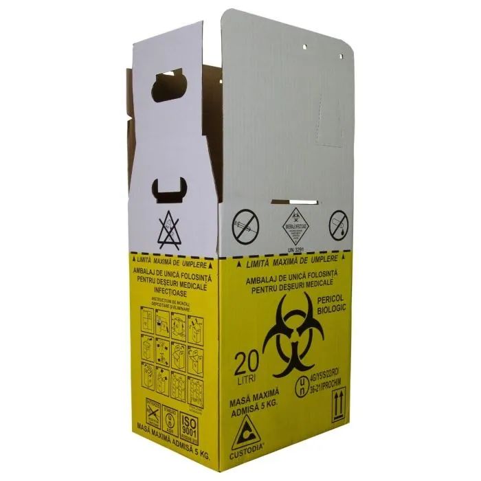 Cutie 20L cu sac Biohazard pt deseuri biologice
